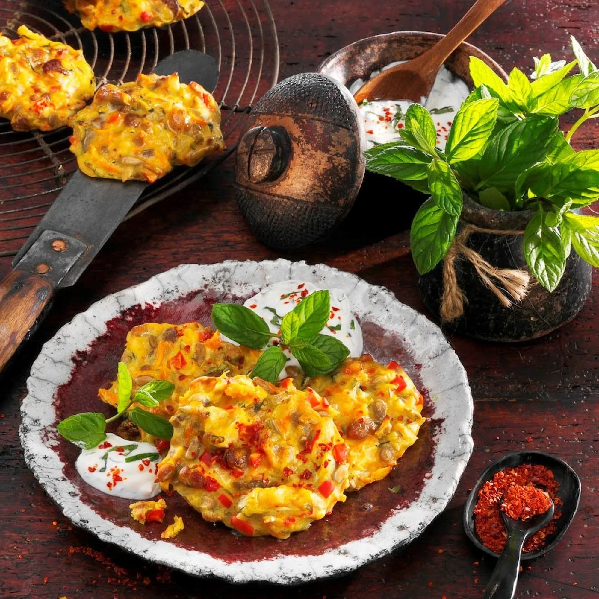 Knusperküchlein mit Minzquark