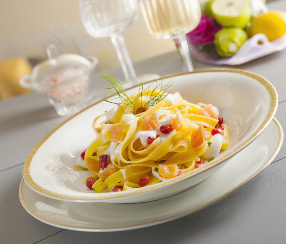 Cremige Fettuccine mit Lachs Tartare