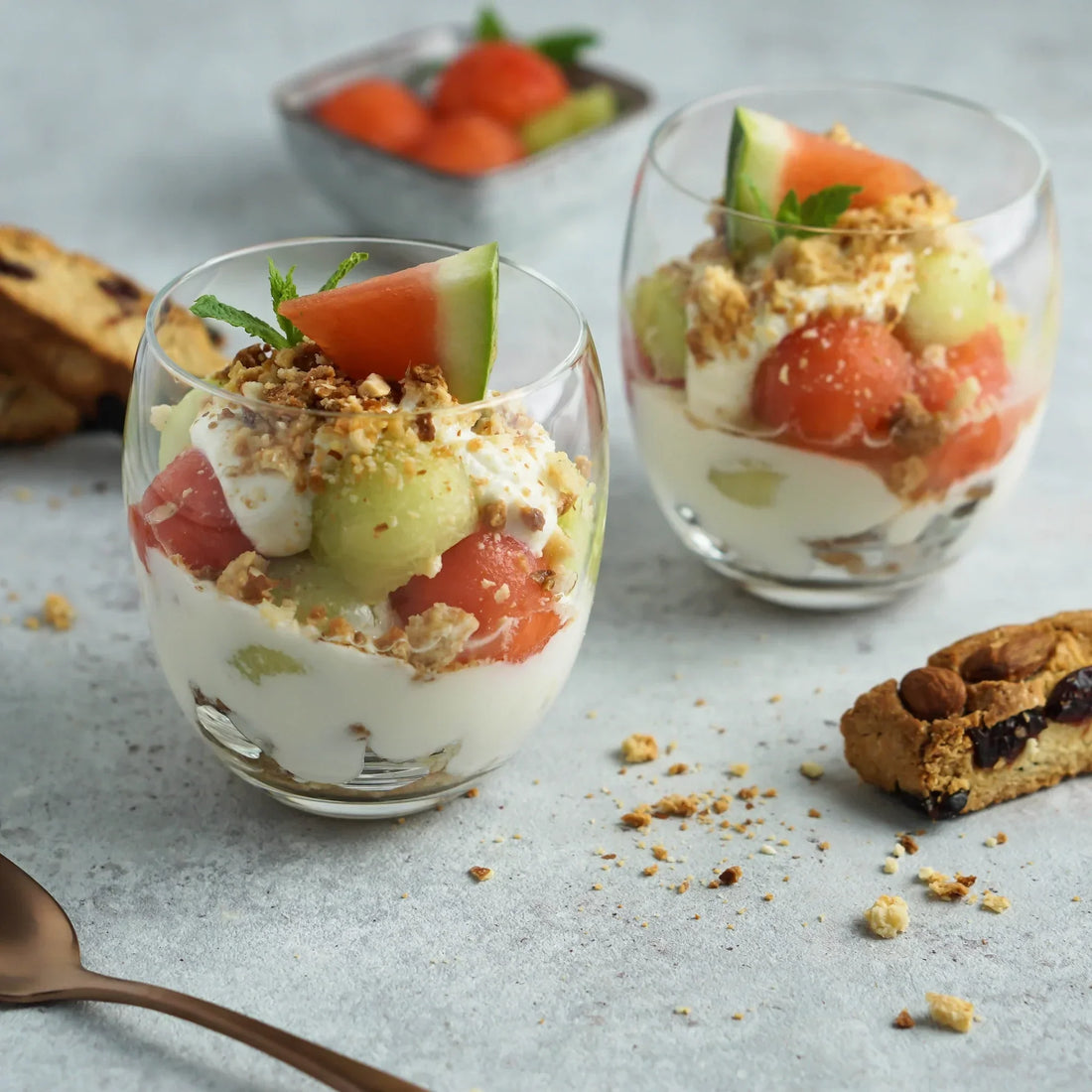 Melonendessert mit Cantuccini