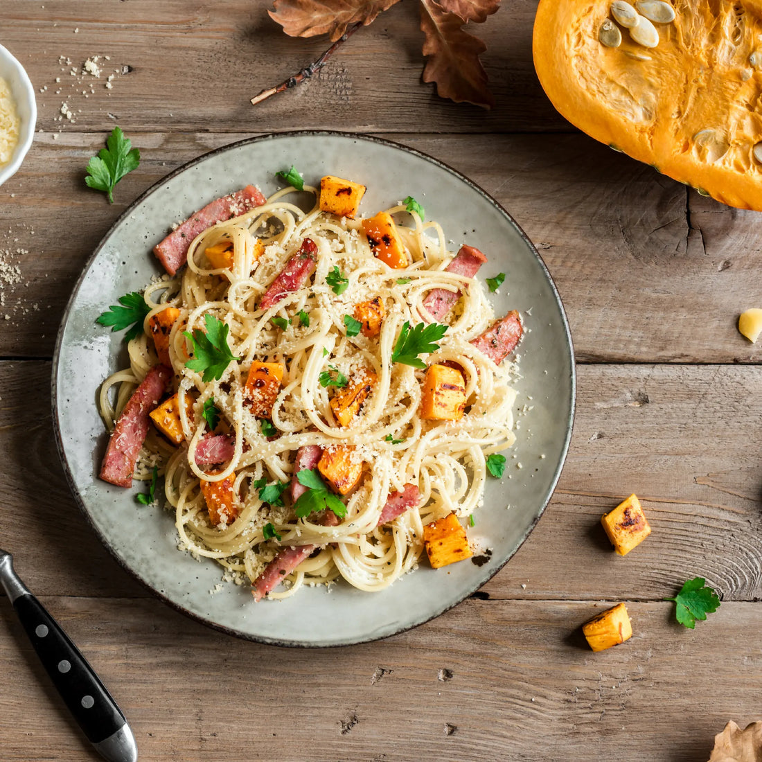 Spaghetti mit geröstetem Kürbis