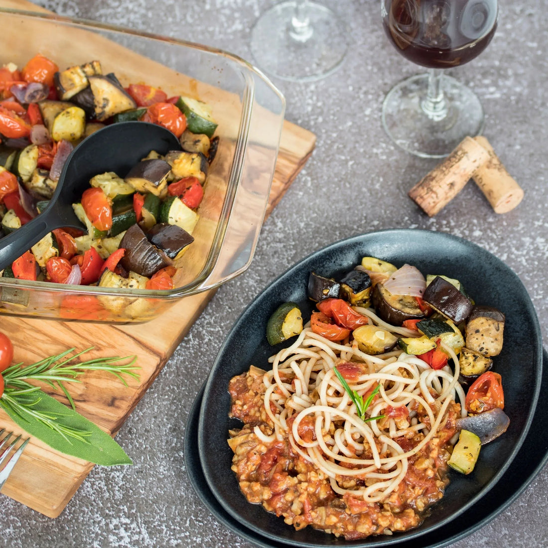Spaghetti Bolognese mit Ratatouille