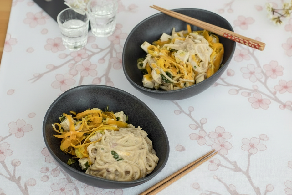 Spaghetti mit Tofu in Miso-Creme